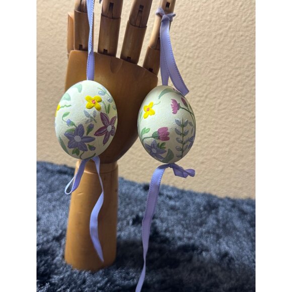 Hand-Painted Floral Easter Hanging Eggs With Lavender Ribbon - Picture 6 of 9